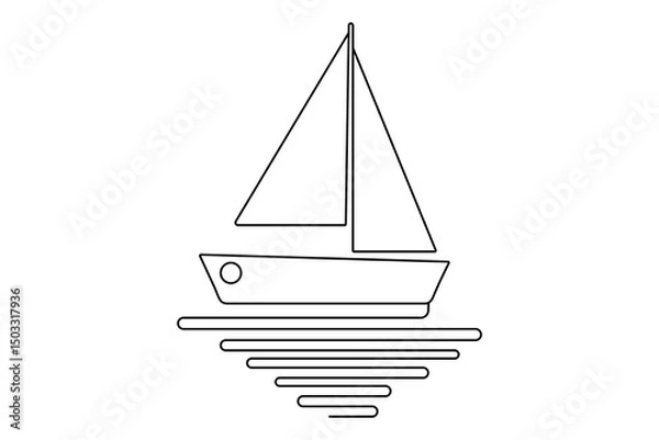 Fototapeta Minimalist sailboat vector illustration  continuous one line art design
