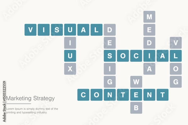 Obraz Marketing Strategy Promotion Design Layout! Concept with crossword forming service provided by the organization.