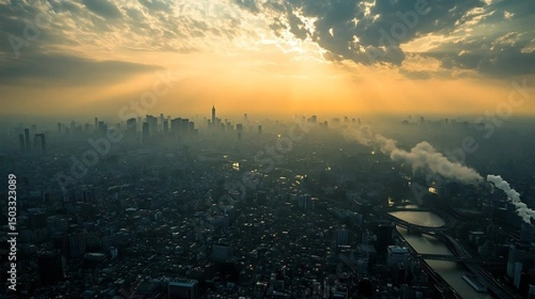 Obraz A high-tech environmental sensor network monitoring air and water quality across cities