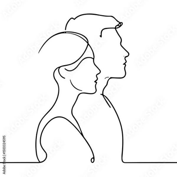 Obraz Outline of couple's profiles in minimalist line art style  