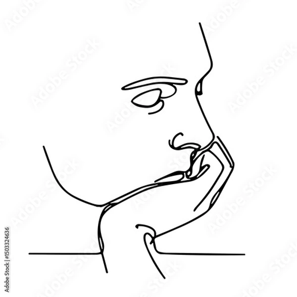 Obraz Line art drawing of a thoughtful person resting chin on hand  