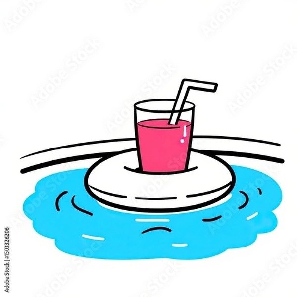 Obraz A bright pink drink is sitting on a float in a clear blue pool while enjoying a sunny day, perfect for relaxation and leisure