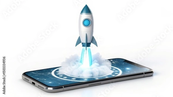 Obraz Mobile Rocket Launch App Startup Concept, Mobile App, Startup