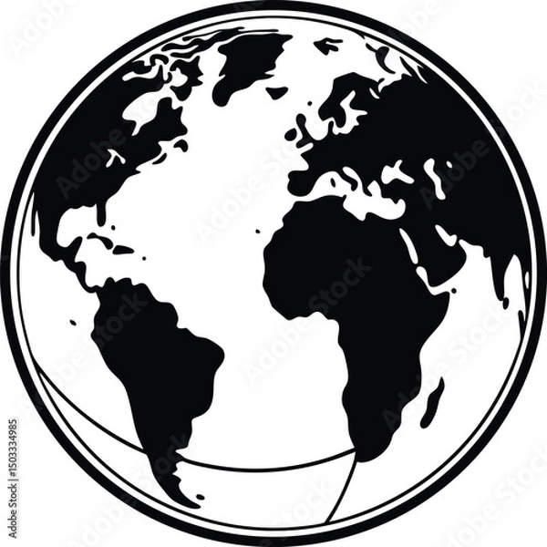 Fototapeta Global continent world map vector illustration with earth globe