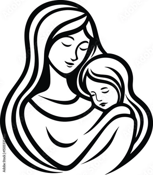 Fototapeta Elegant vector silhouette illustration of a loving mother and child