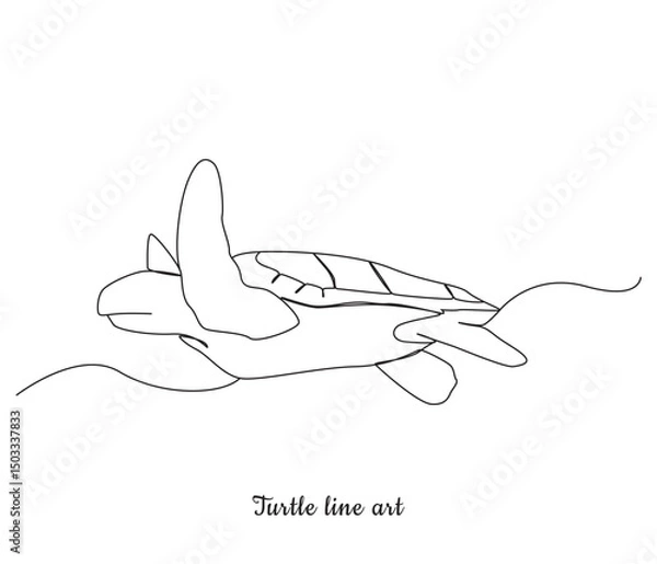 Fototapeta vector continuous one line art drawing of sea turtle 