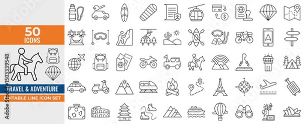 Obraz Travel & Adventure Editable Line Icon Set Vector Illustration