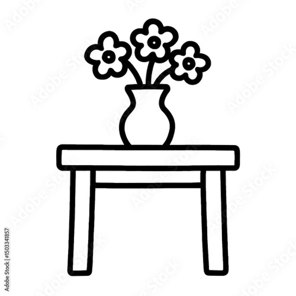 Fototapeta Simple Flower Vase Drawing on Table, Bold line