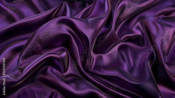 Fototapeta silky, royal purple satin fabric with delicate folds and a glossy, shimmering surface. 