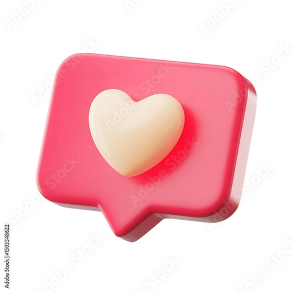 Obraz 3d render of pink speech bubble with beige heart isolated on transparent background