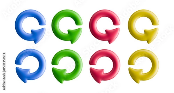 Obraz Clockwise and counterclockwise circular arrows represent rotation directions in set of four colorful circular arrows.