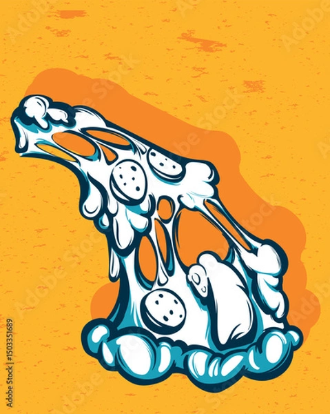 Obraz Vector illustration isolated from background.
Stylized pizza drawn by hand with blue lines on bright orange background.