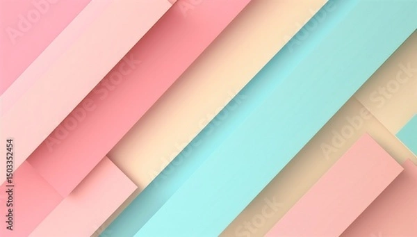 Obraz Cute pink and light blue pastel background with diagonal stripes of different colors, flat design.