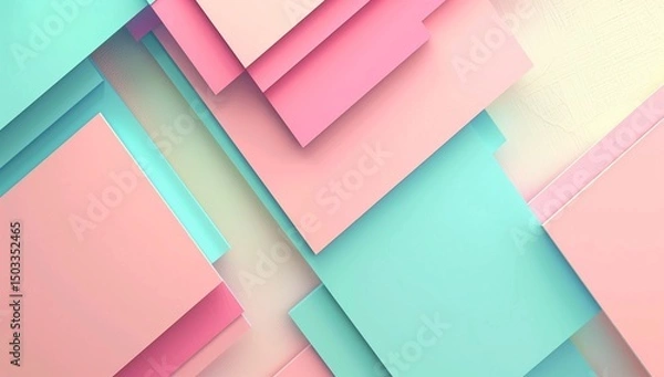 Obraz Abstract background with pastel pink and cyan geometric shapes, creating an elegant and modern design.