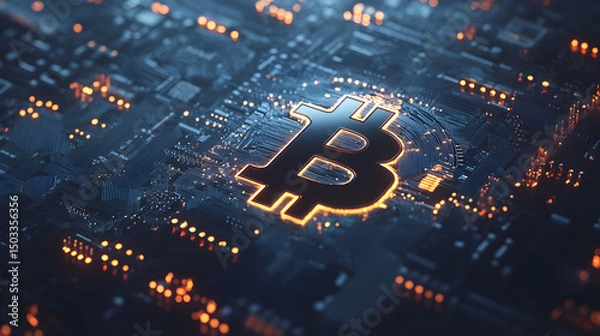 Obraz Bitcoin P2P trading interface, sleek modern blockchain UI, glowing accents, isolated