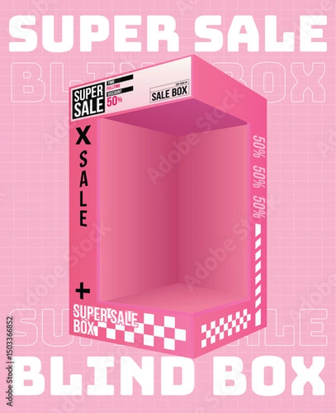 Obraz Editable flat illustration of a pink blind box for sales promotion. Suitable for marketing materials, social media ads, or retail packaging templates.