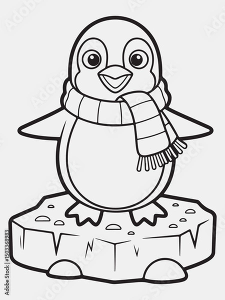 Obraz Happy Penguin Wearing a Winter Scarf Standing on Ice Coloring Page