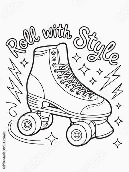 Obraz Roller Skate with Sparkles and Lightning Bolts Coloring Page