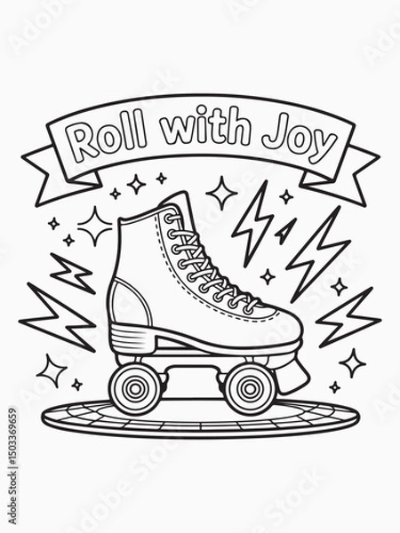 Obraz Roller Skate with Sparkles and Lightning Bolts Coloring Page