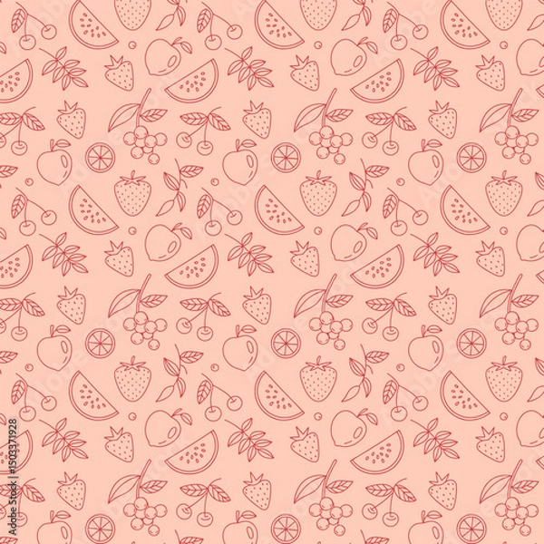 Fototapeta Fruit seamless pattern with vector design. Summer fruit theme for design and print