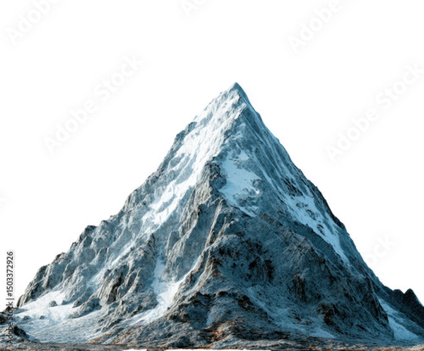 Obraz Snowy mountain peak in rocky terrain for exploration on a transparent background, cut out