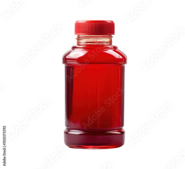 Fototapeta Red liquid container for beverages and culinary creations on a transparent background, cut out