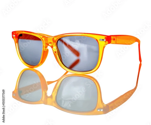 Obraz Bright orange sunglasses for summer fun and beach days on a transparent background, cut out