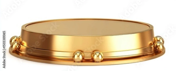 Fototapeta Gold Round Pedestal, Isolated on White Background, 3D Render, Product Display Product Mockup, Showcase