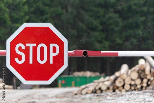 Obraz Red stop traffic sign board. Stop concept. Copy space.