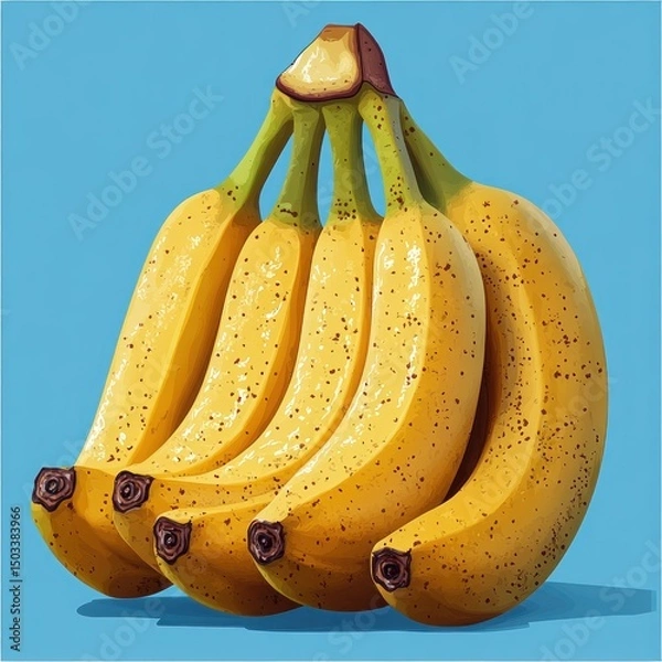 Obraz Vibrant Bunch of Ripe Bananas on a Blue Background