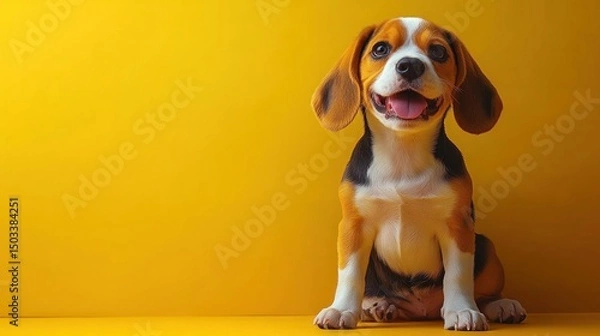 Obraz Adorable Beagle Puppy Against Yellow Background