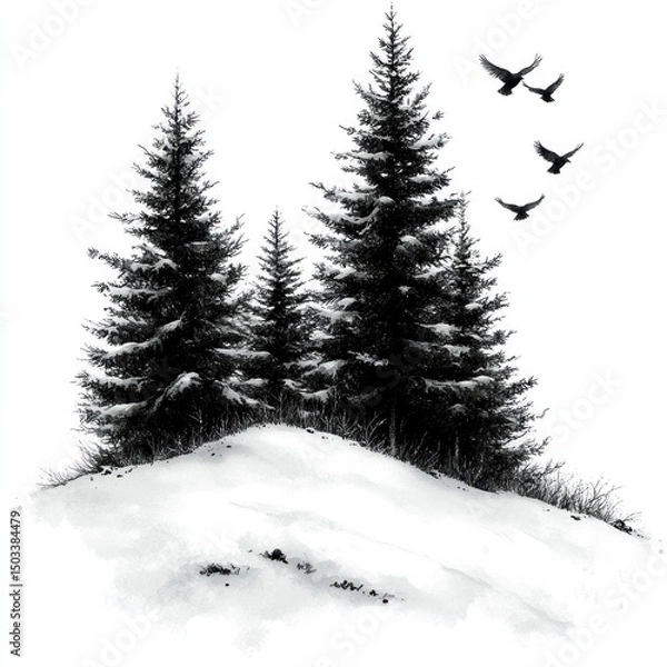 Obraz Winter Wonderland: Majestic Evergreens Under a Snowy Sky