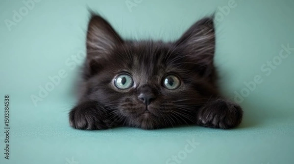 Obraz Adorable Black Kitten with Striking Green Eyes