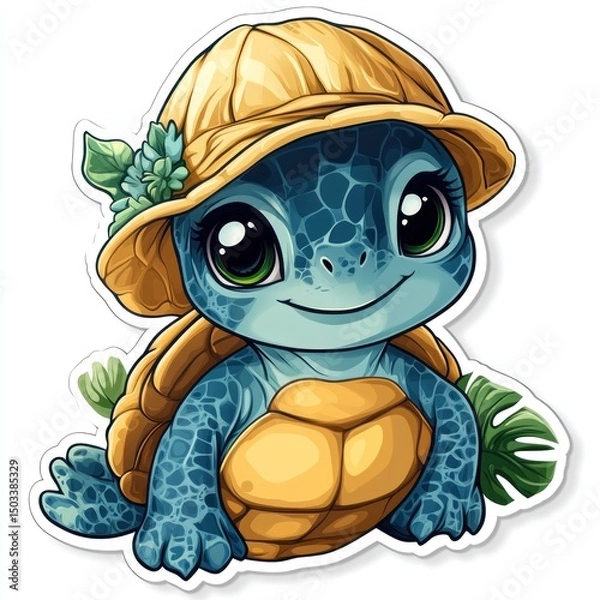 Obraz Adorable Baby Turtle Wearing a Hat