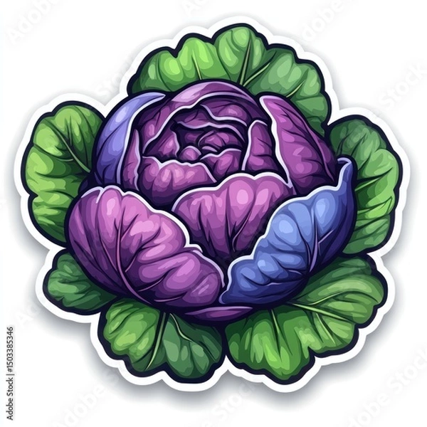 Obraz Vibrant Red Cabbage Illustration: A Detailed Close-Up