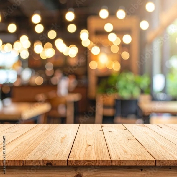 Fototapeta Table close view over blurred cafe or restaurant background