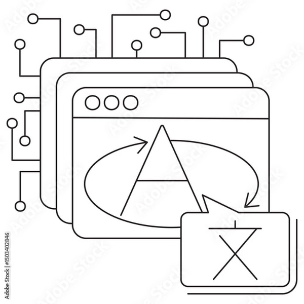 Obraz AI language translation icon. Vector pictogram with thin black lines on transparent background. Editable stroke thickness. Perfect for translation systems, multilingual apps, and AI tools