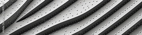 Fototapeta Abstract Metal Texture with Rivets - Industrial Design Background - Steel Pattern with Curved Lines and Circular Details for Modern Projects