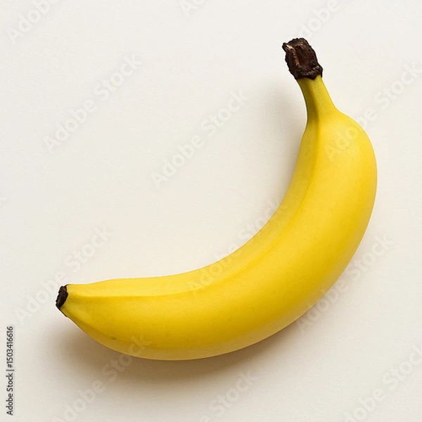 Fototapeta A single banana resting on a clean white surface, Generative AI.