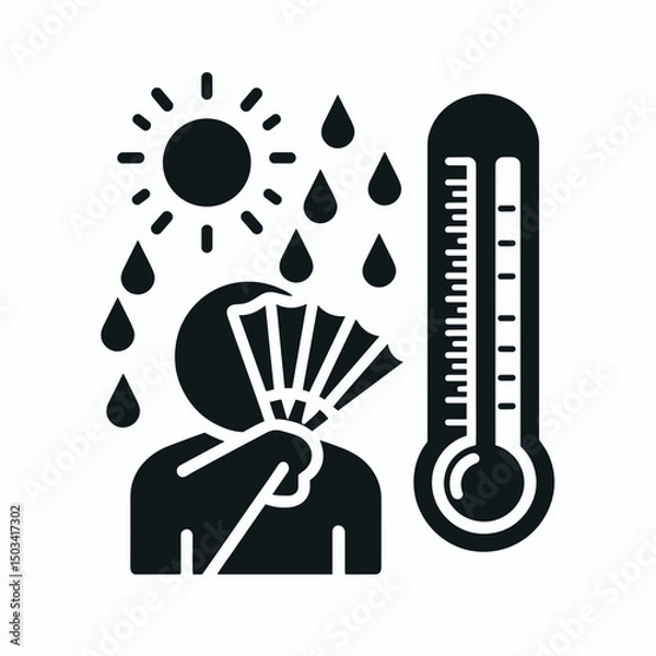 Obraz Person faning themselves to cool down under the sun with thermometer  