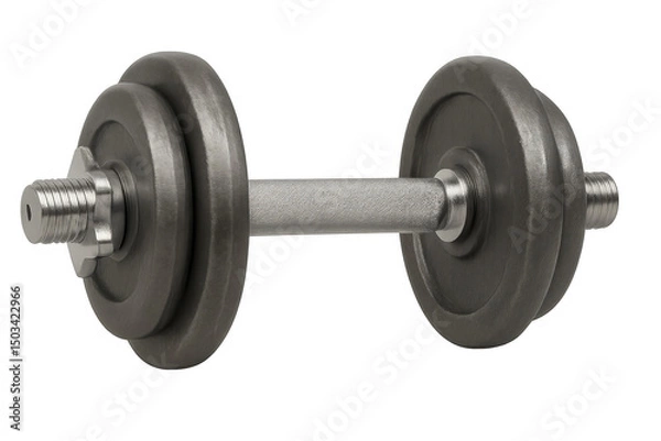 Fototapeta Metal dumbbell with weights isolated on transparent background, representing fitness, bodybuilding, and strength training