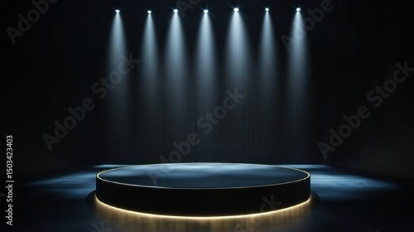 Obraz Dark stage with spotlights and round podium