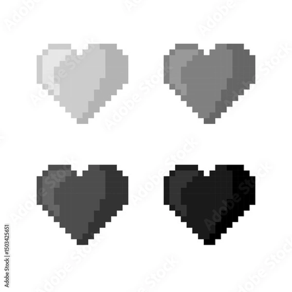 Fototapeta black and white pixel hearts. love icons. Set of pixel hearts in retro style. Vector illustration