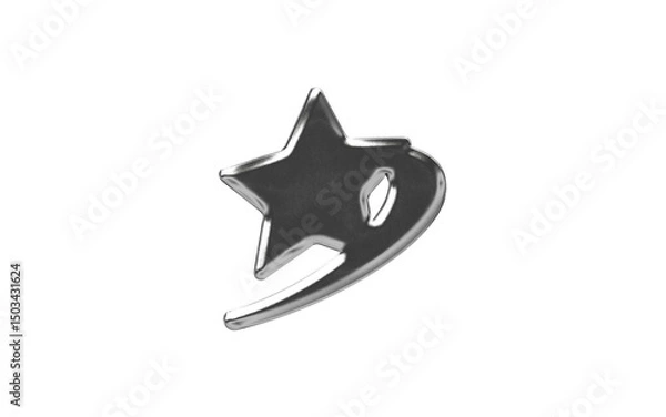 Fototapeta abstract chrome shape y2k star rounded element transparent background png