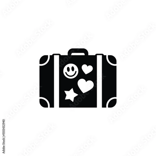 Fototapeta Suitcase with stickers vector silhouette