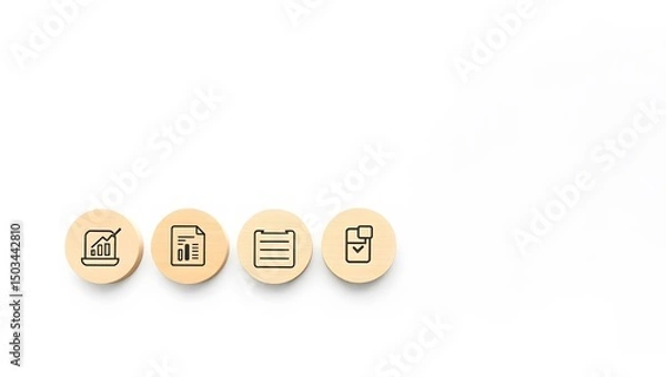 Fototapeta Document review and quality control process. A hand holding a magnifying glass focuses on completed, A clean and minimalistic business-themed