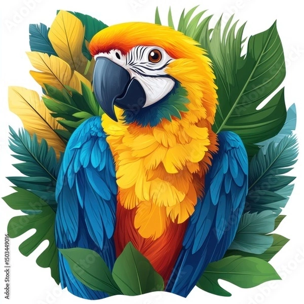 Obraz Vibrant Macaw Amidst Lush Tropical Foliage