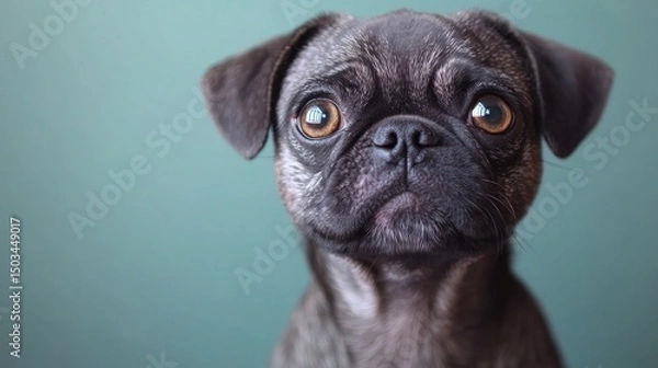 Obraz Adorable Pug Puppy Portrait Against Teal Background