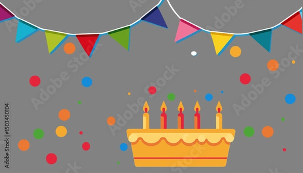 Fototapeta Colorful-Birthday-Cake-Illustration-Festive-Celebration-Image-with-Candles-and-Confetti-Graphic-Vector-Art-for-Birthday-Cards-and-Party-Invitations