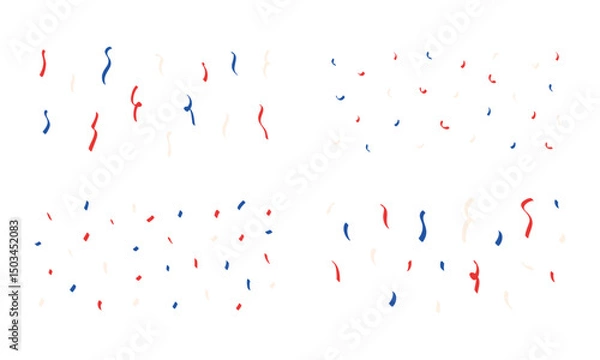 Fototapeta Set of Red Blue and White Confetti Elements in Various Shapes for 4th of July and Party Celebration Vector Illustration